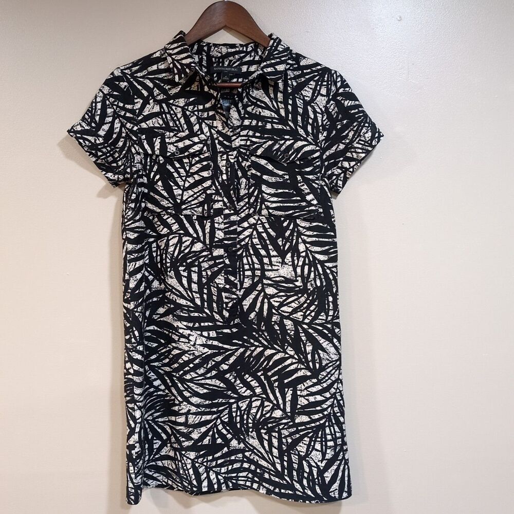 Banana Republic Black and White Leaf Print Midi Dress